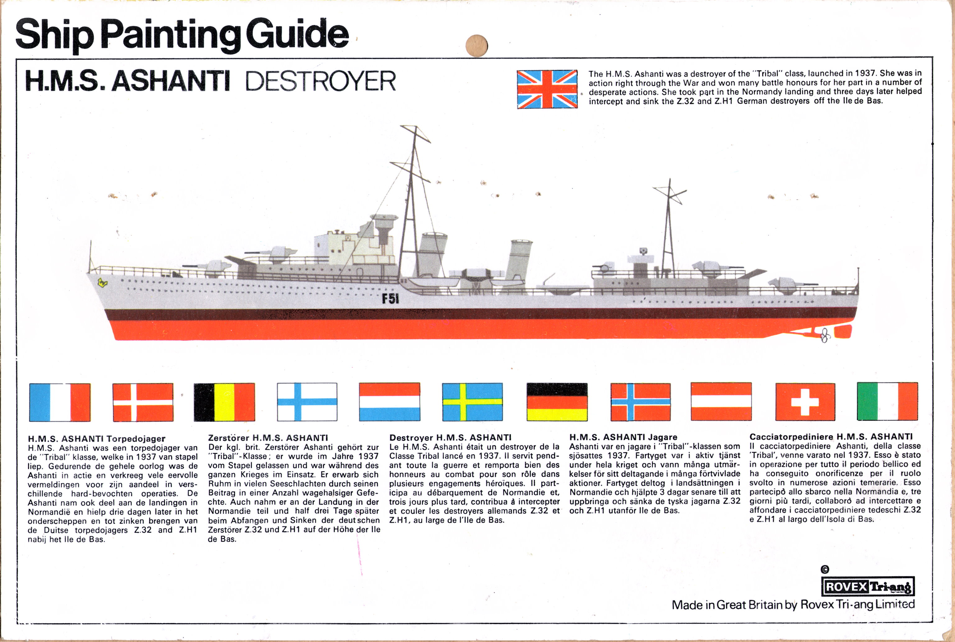 FROG F123F Rovex Tri-ang HMS Ashanti Colour painting guide